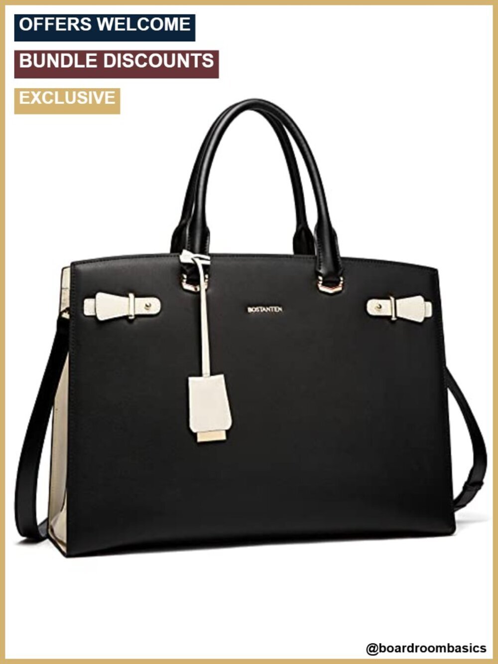 Genuine Leather Briefcase Laptop Tote Work Bag 15.6" Detachable Strap